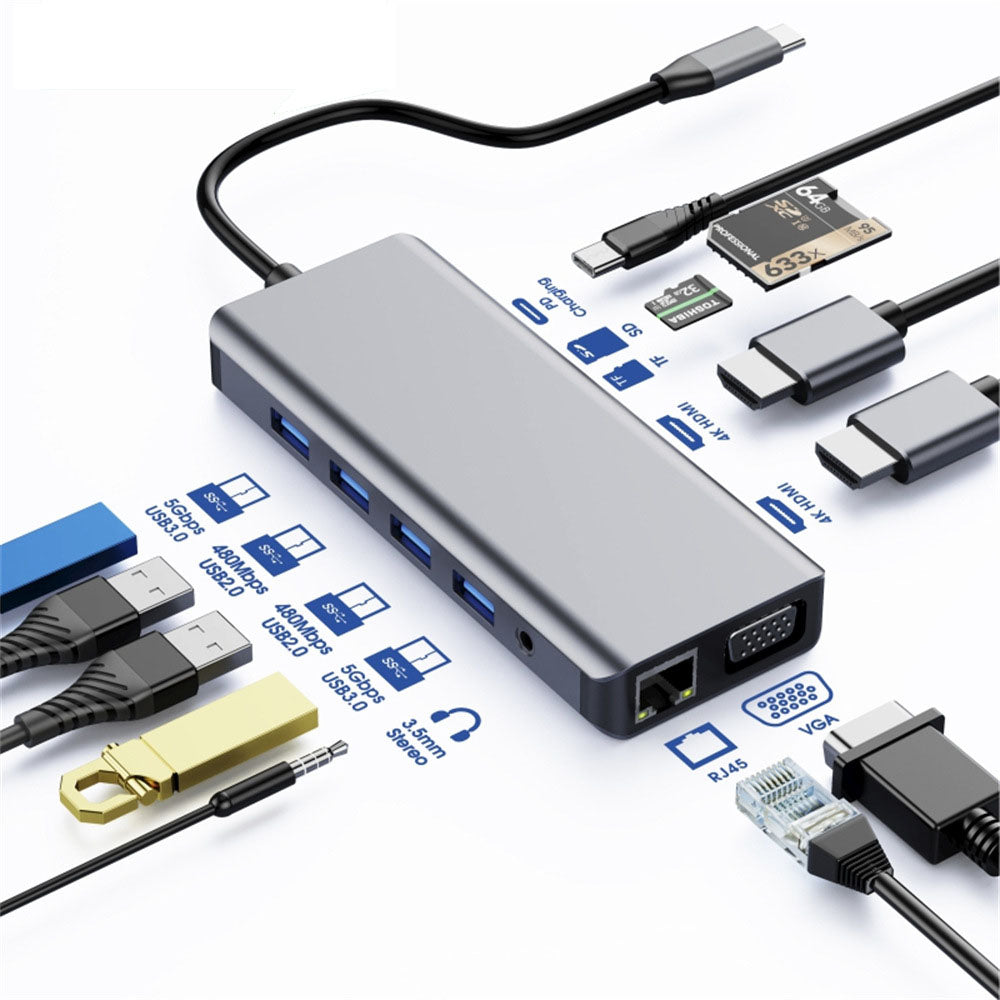 Astrotek USB-C Dock 12-in-1 Multiport Hub/Docking Station with 100W Power 2xHDMI 4K VGA GLAN 2xUSB3.0 2xUSB2.0 Card Reader for HP Lenovo Asus MacBook Astrotek USB-C Dock 12-in-1 Multiport Hub/Docking Station with 100W Power 2xHDMI 4K VGA GLAN 2xUSB3.0 2xUSB2.0 Card Reader for HP Lenovo Asus MacBook